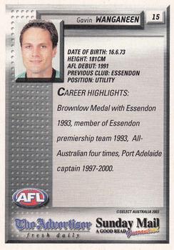 2003 Select The Advertiser-Sunday Mail AFL #15 Gavin Wanganeen Back